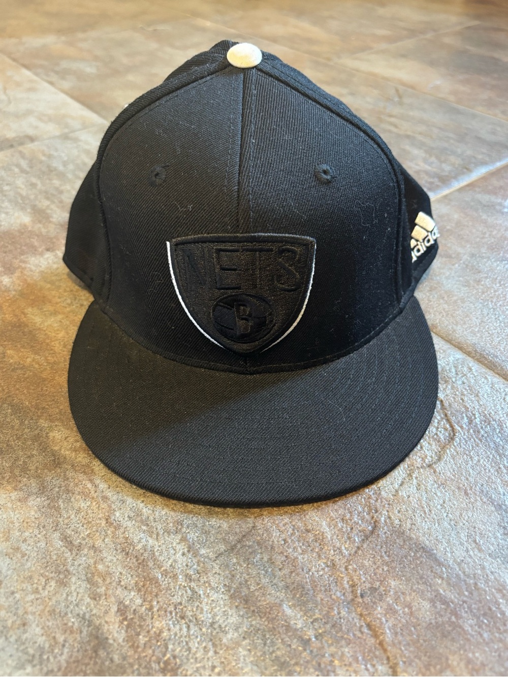 adidas Black and Cream Brooklyn Nets Hat fitted 7 5/8